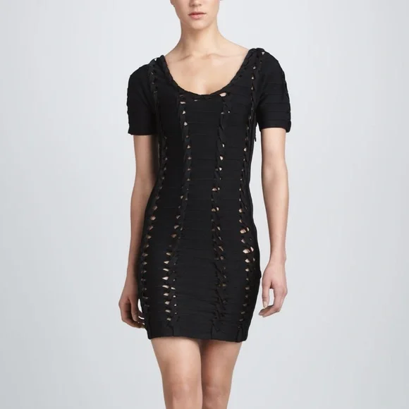 Herve Leger Dresses | Rare Herv Leger Braided Bandage Cut Out Dress | Color: Black | Size: Xs | Osteele565'S Closet